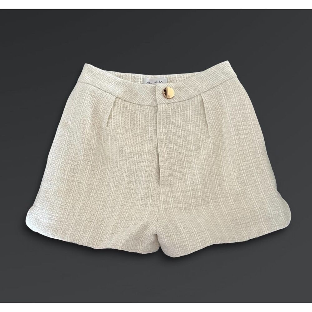 San Belle High-Waisted Booty Shorts Cream Tweed Lined Sexy Secretary Sz 4